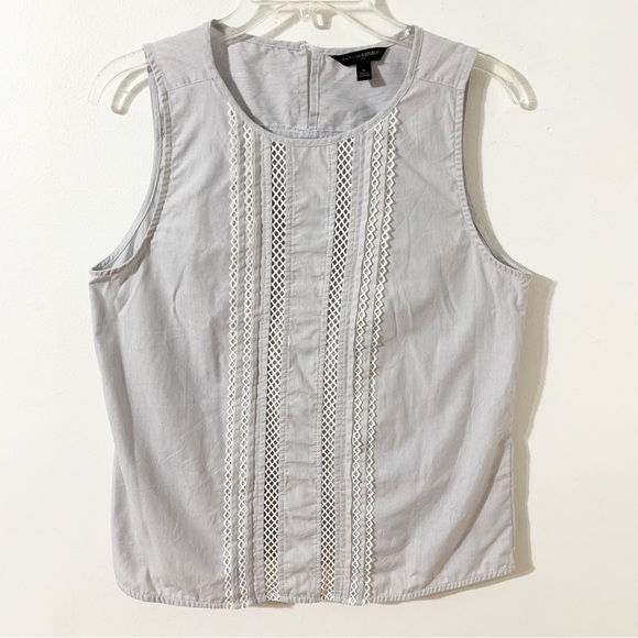 Banana Republic Factory Lace Accent Striped Sleeveless Crewneck Cotton Blouse - Picture 1 of 9